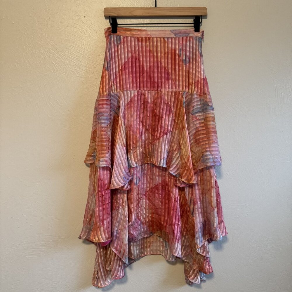LoveShackFancy Pink Striped Flowy Tiered Maxi Midi Skirt Size 4 - Picture 3 of 7